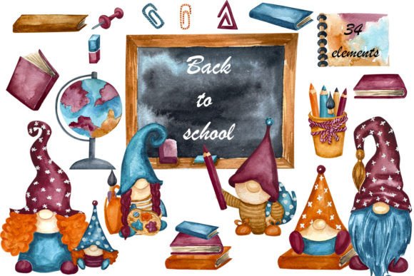 Back to School Clipart Gnomes Family