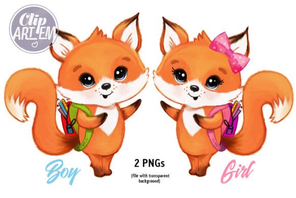 Boy Girl Fox Back to School Bag PNG Set: A Creative Addition for Educators and Artists