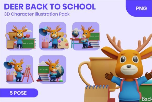Cute Deer Back to School 3D Character