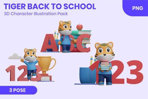 Cute Tiger Back to School 3D Character for Creative and Practical Use