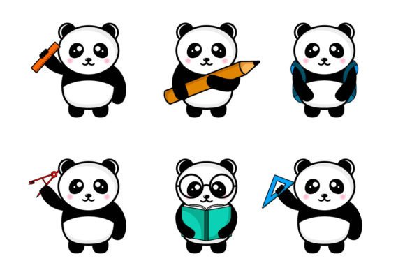 Set Cute Panda Back to School Design: A Kawaii Approach to Learning
