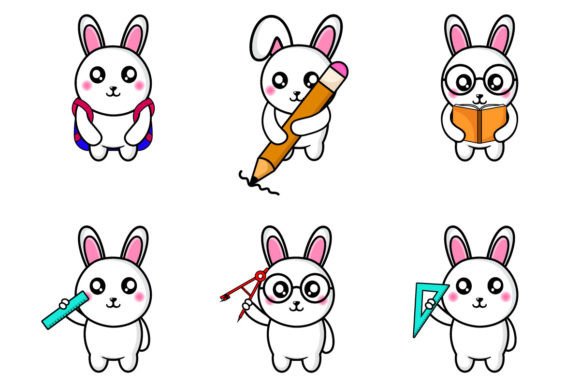 Set Cute Rabbit Back to School Design: A Kawaii Approach to Learning