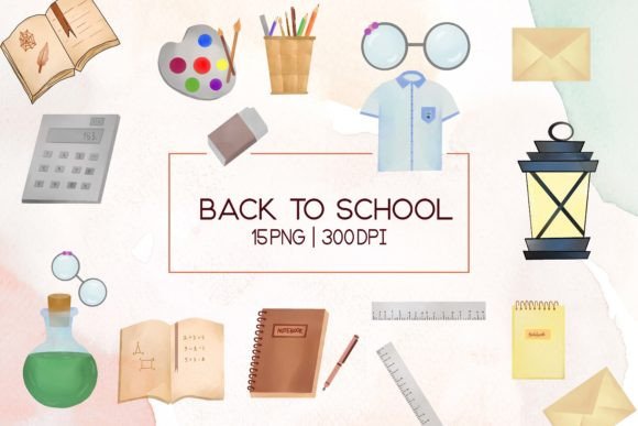 Watercolor Back to School Clipart Set